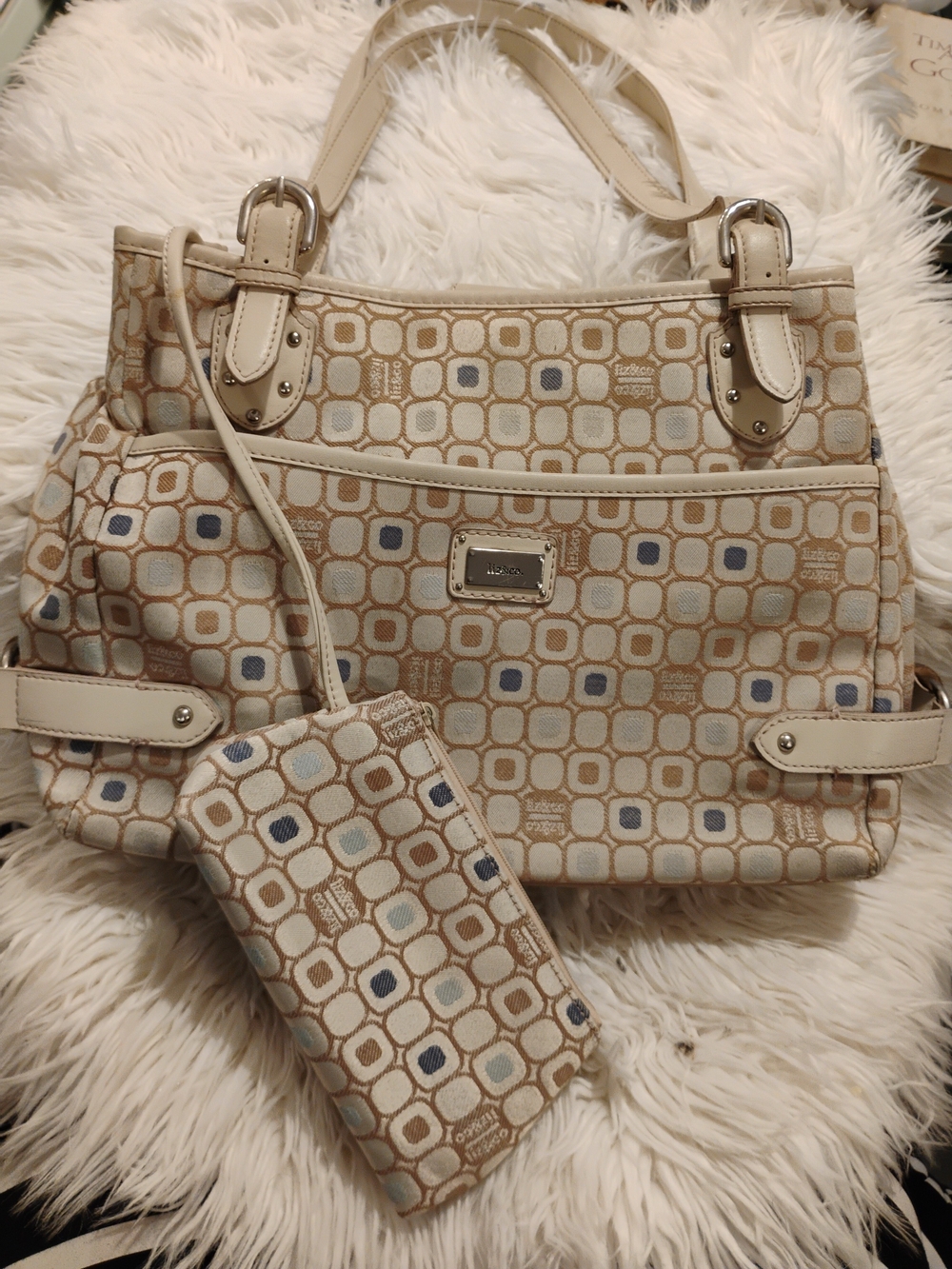 Liz & Co Beige and Blue Patterned Tote with Matching Wallet